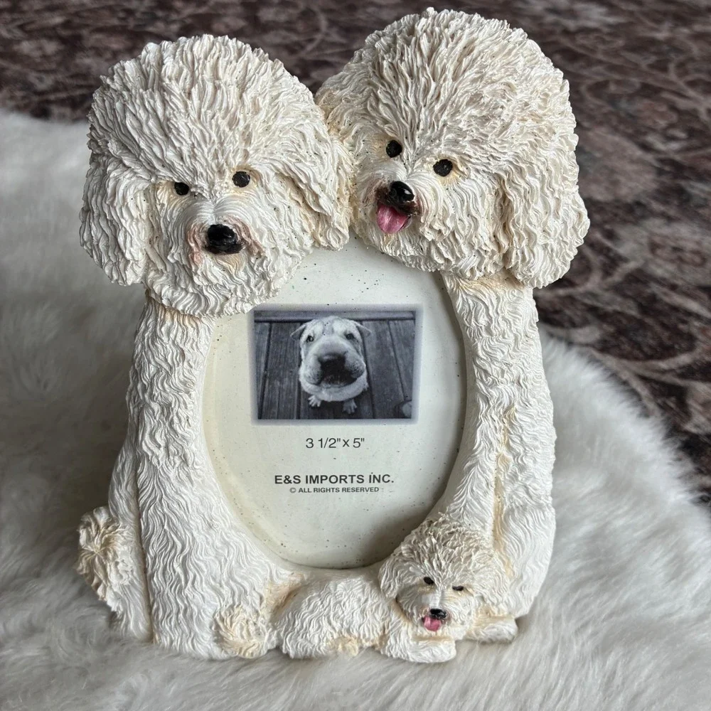 E&S Imports Bichon Frise Dog Family 3D Resin Picture Frame 3.5x5 White